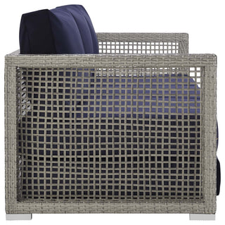 Aura Outdoor Patio Wicker Rattan Sofa, Gray Navy