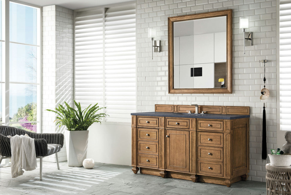 Bristol 60" Single Vanity, Saddle Brown, w/ 3 CM Charcoal Soapstone Quartz Top