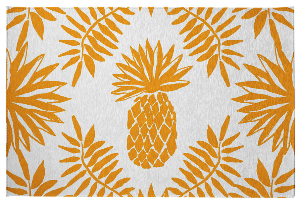 Pineapple Leaves Spring Chenille Rug, Mango, 2'x3'
