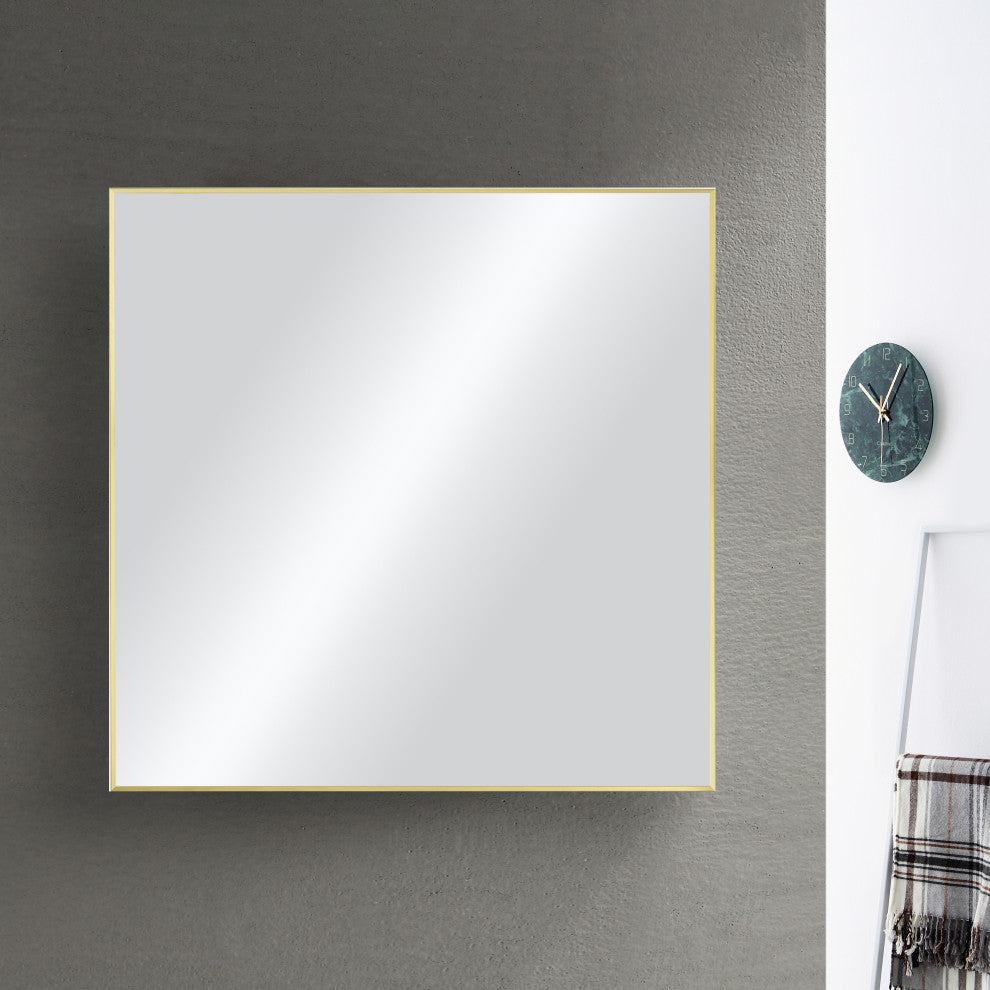 36"x36" Shatterproof Wall Mount Metal Frame Mirror, FM1-3636, Brushed Gold