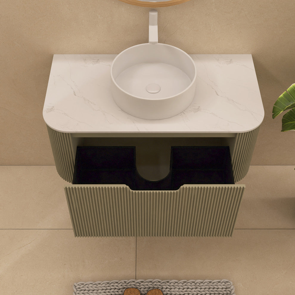 Wall-Mounted Bathroom Vanity With White Round Ceramic Basin, Light Green, 36"