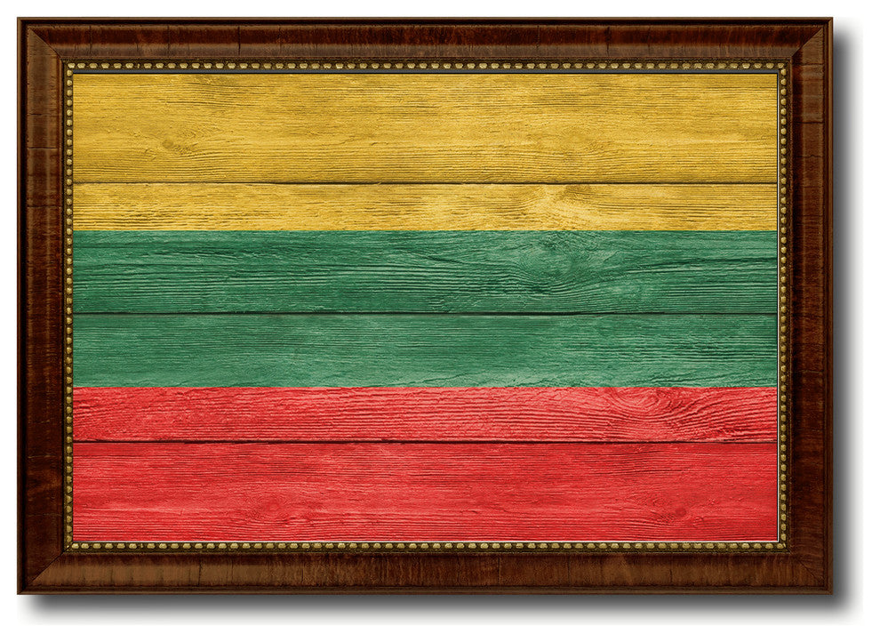Lithuania Country Textured Flag Print With Brown Gold Frame, 23