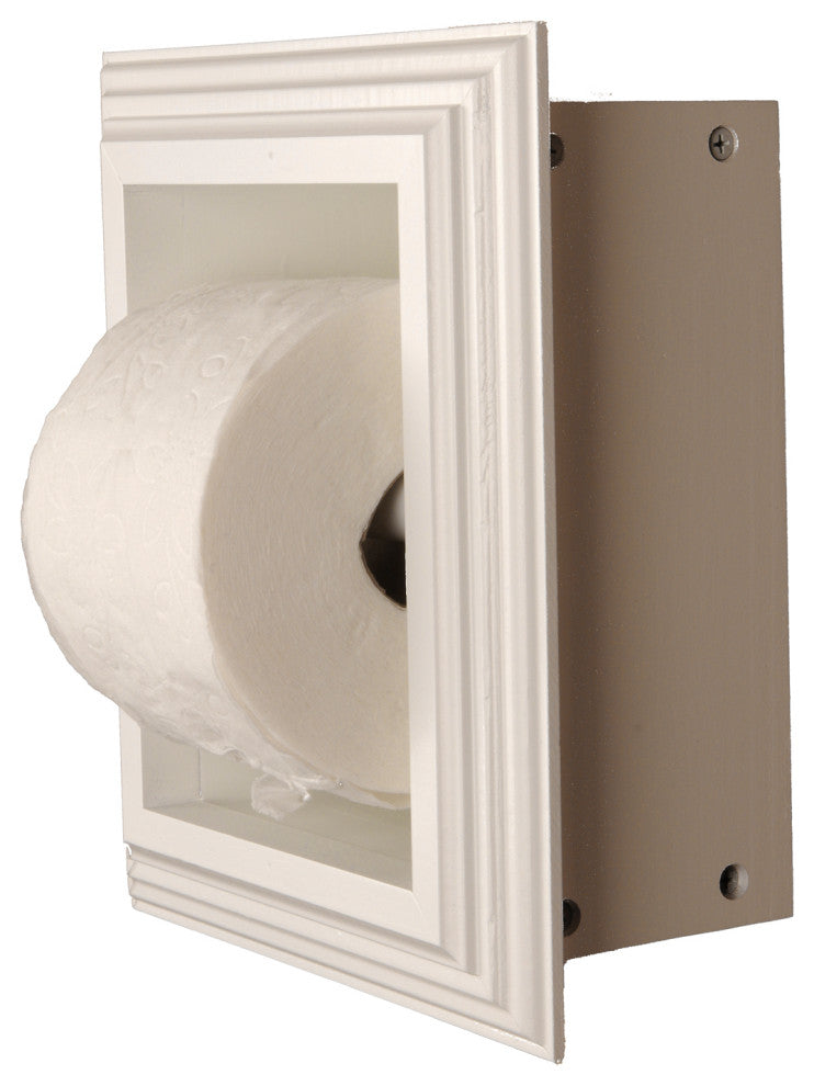 Tampa Recessed Solid Wood Toilet Paper Holder 7 x 8.5, White Enamel