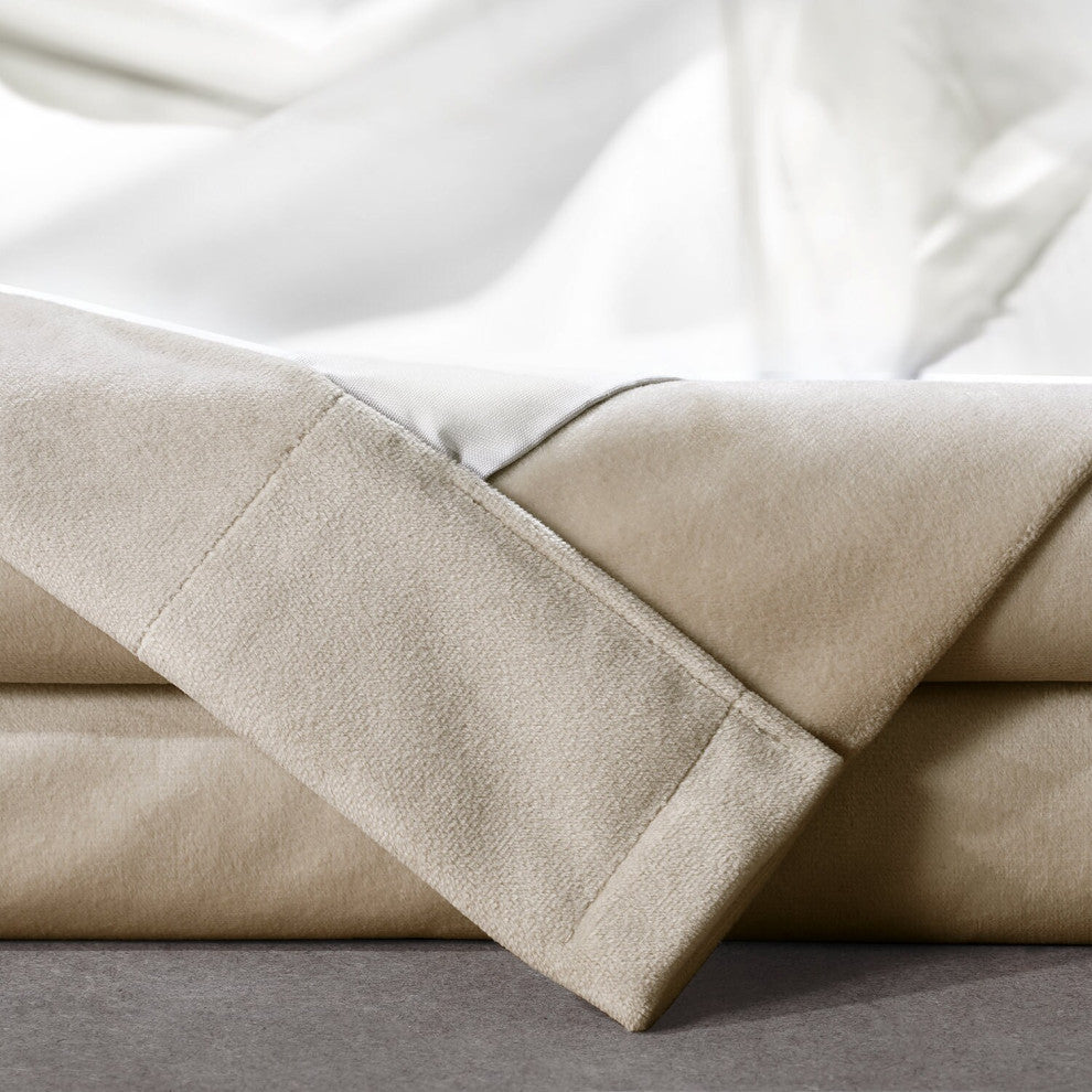 Signature Angora Beige Plush Velvet Hotel Blackout Fabric Sample, 4Wx4L