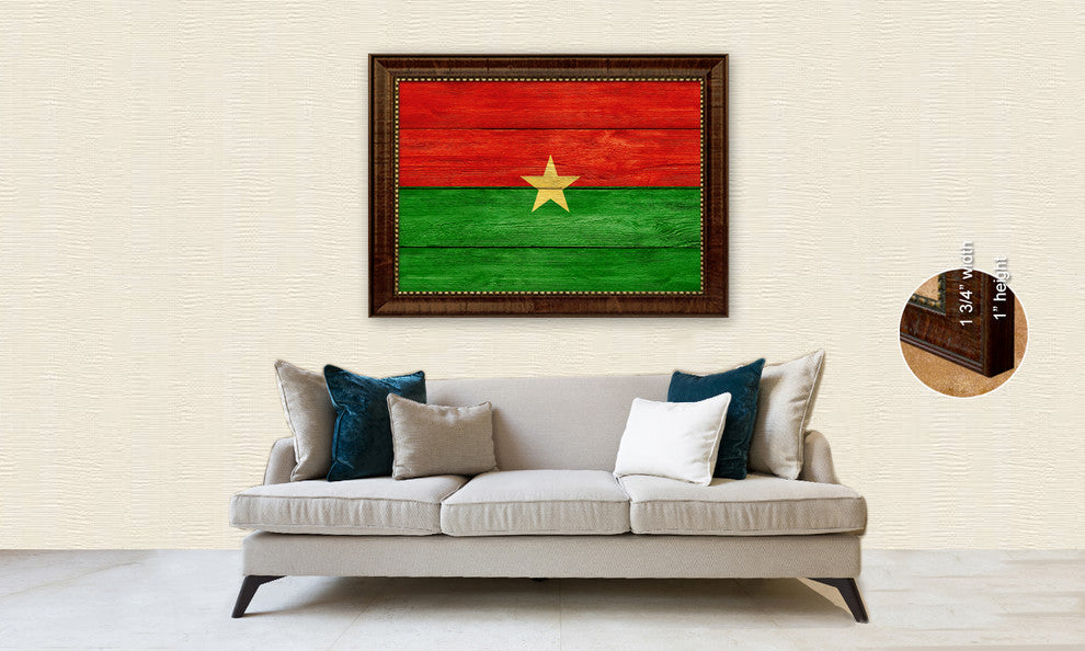 Burkina Faso Country Textured Flag Print With Brown Gold Frame, 19"X27"