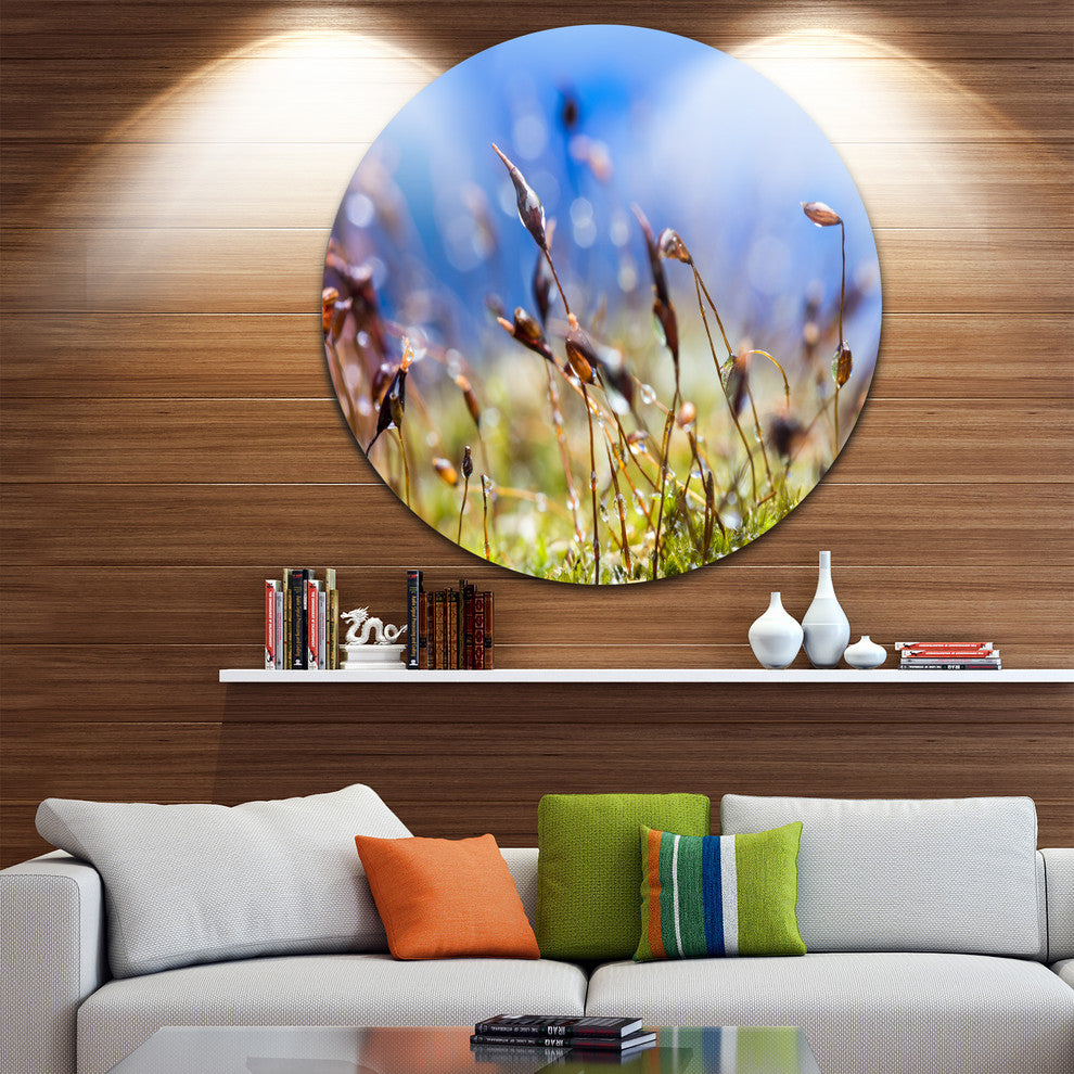 Abstract Summer Spring Moss Flowers, Landscape Round Wall Art, 11"