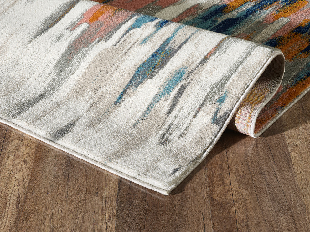 Abani Porto PRT140A Contemporary Orange and Blue Abstract Area Rug