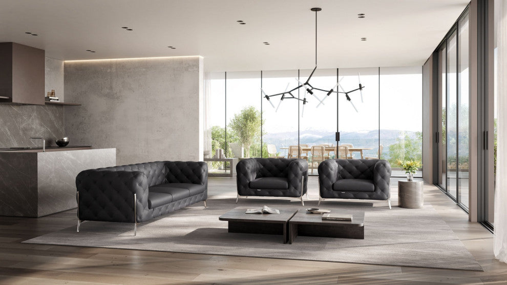 Angelica Italian Leather 2 Chair Set, Gray