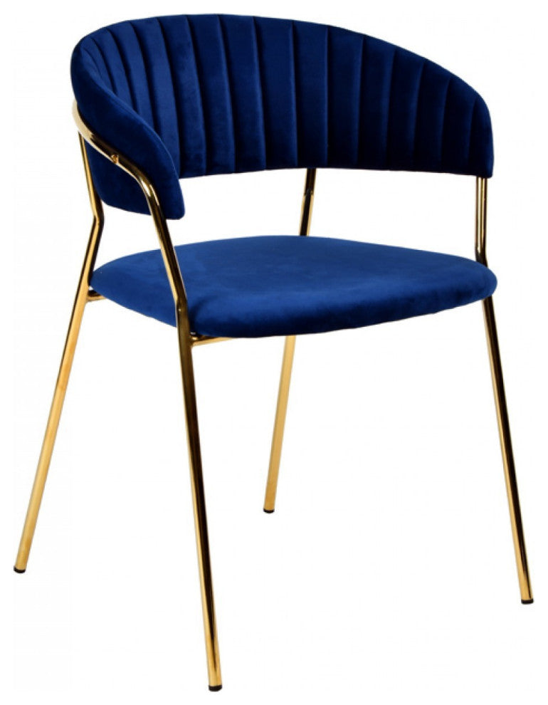 Set of 2 Curved Chic Blue and Gold Velour Dining Chairs