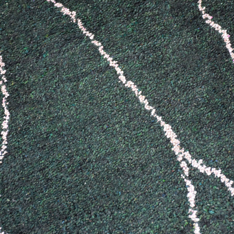 HAND KNOTTED LOOM SILK AREA RUGS-8'x10',Rectangle,Dark Green White,Contemporary