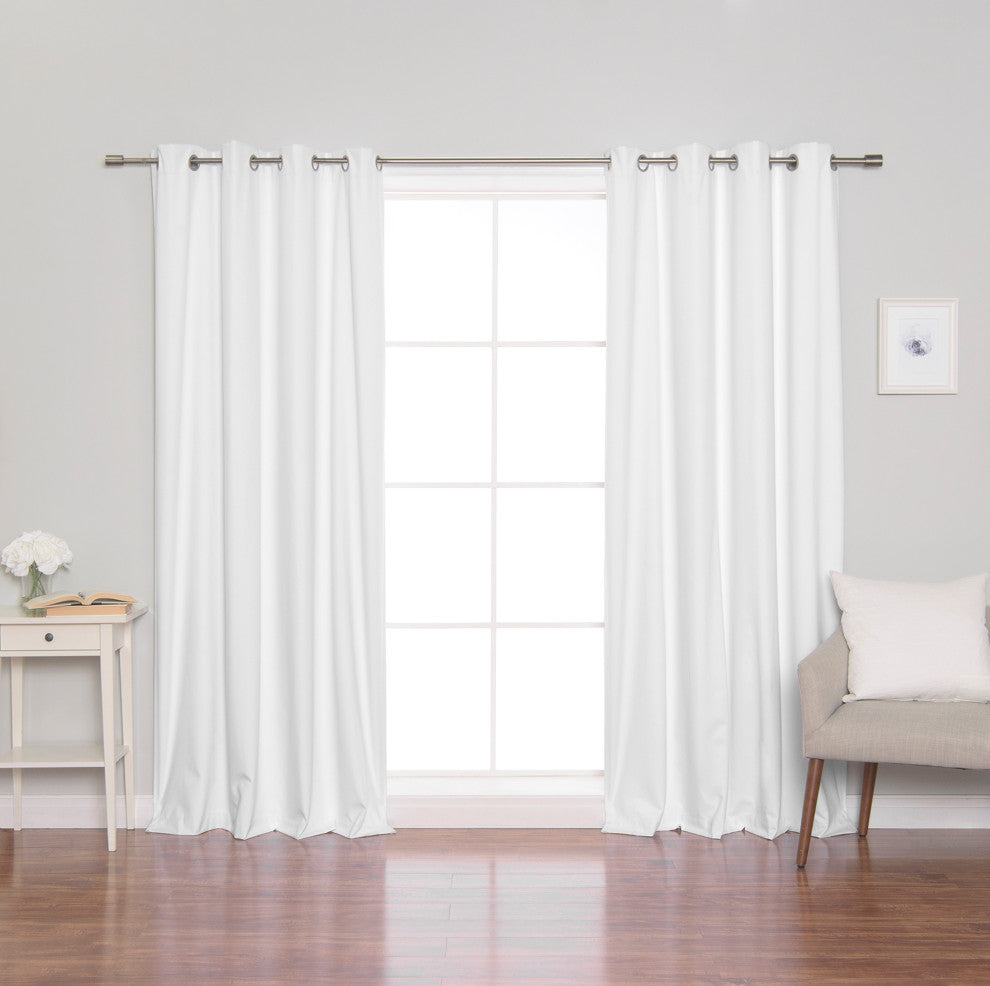 Linen Textured Grommet Thermal Total Blackout Curtains, White, 52"x96"