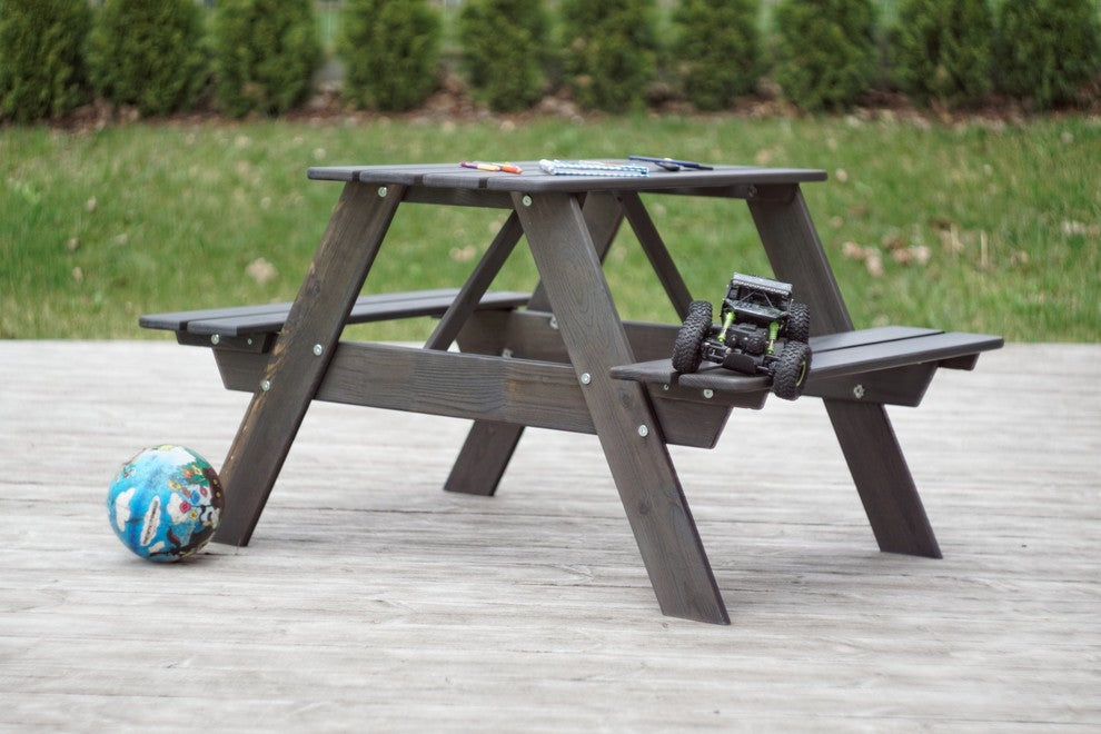 Smelis Kids Picnic Table, Taupe, Gray