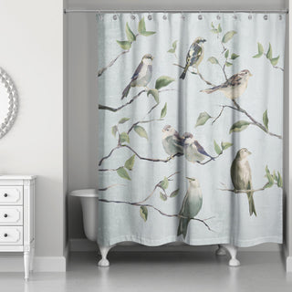Soft Blue Birds on Branches 71x74 Shower Curtain
