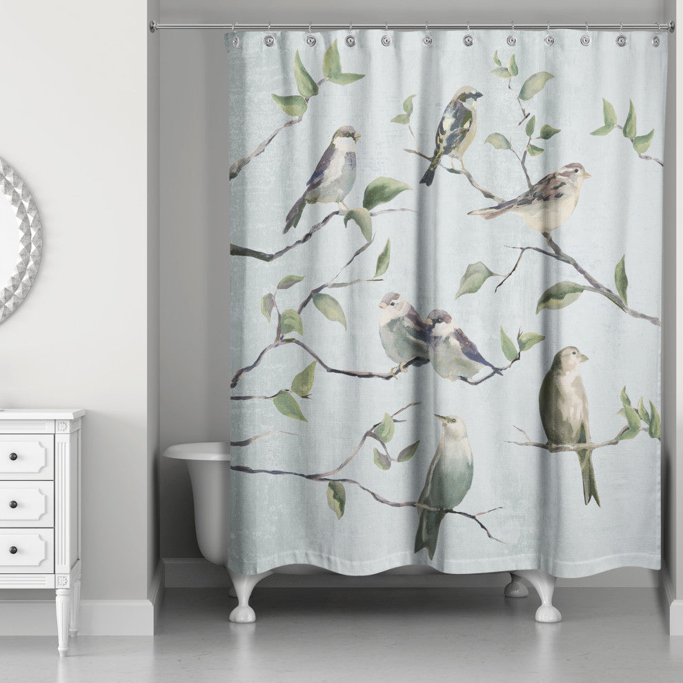 Soft Blue Birds on Branches 71x74 Shower Curtain