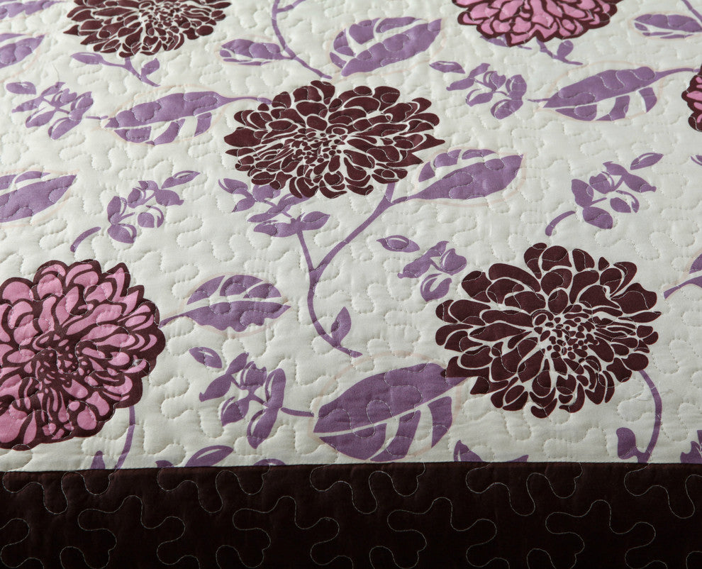 DaDa Bedding Floral Chrysanthemum Vines Pink Purple Quilt Coverlet Bedspread Set