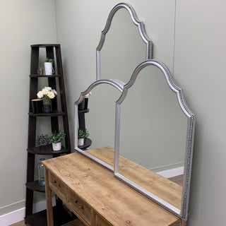 Liffey Framed Mantel Mirror, Peaks Cathedral, 38"x27", Silver Spray