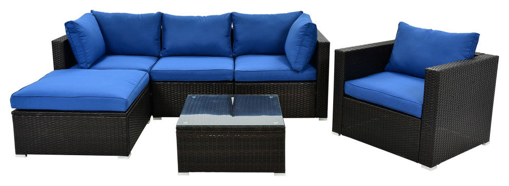 6 Pieces Outdoor Rattan Patio Sectional Sofa Set With Glass Table