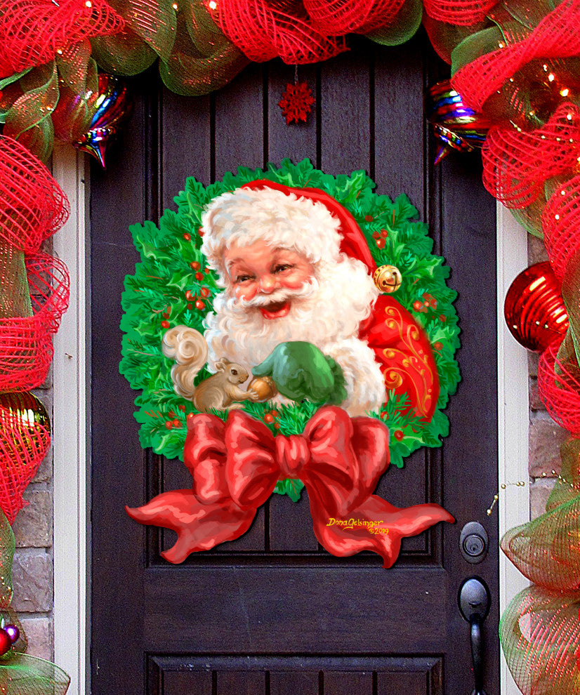 Santa Bow Wooden Wreath