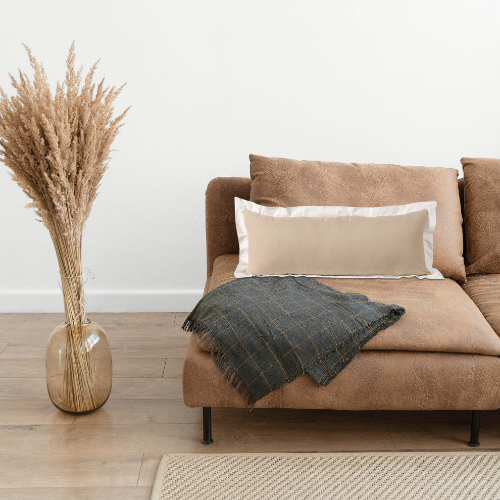 Ox Bay Handwoven Tan/White Bordered Organic Cotton Pillow Cover, 14"x36"