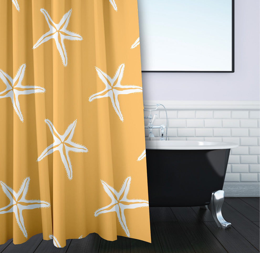 70"Wx73"L Starfish Shower Curtain, Egg Yolk Yellow
