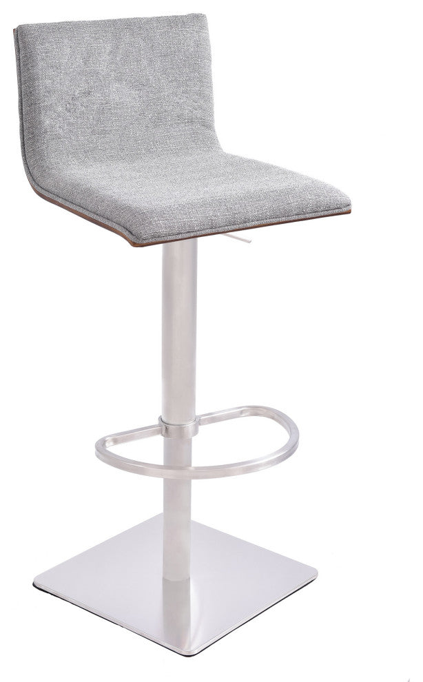 Adjustable Gray Fabric Walnut and Stainless Swivel Bar Stool