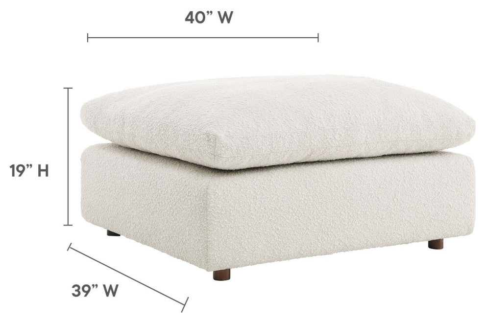 Commix Down Filled Overstuffed Boucle Fabric Ottoman, Ivory