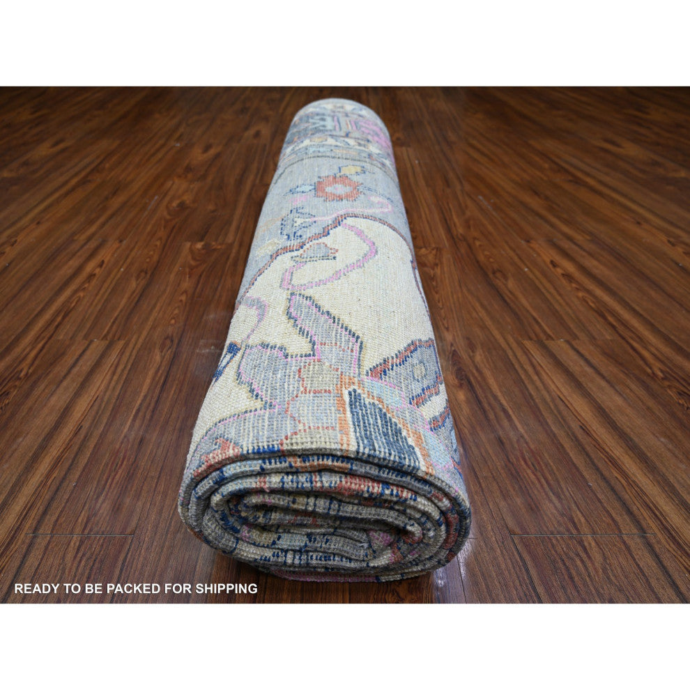 Cloud Gray Anatolian Village Inspired Wool Hand knotted Oriental Rug 10'3"x13'7"