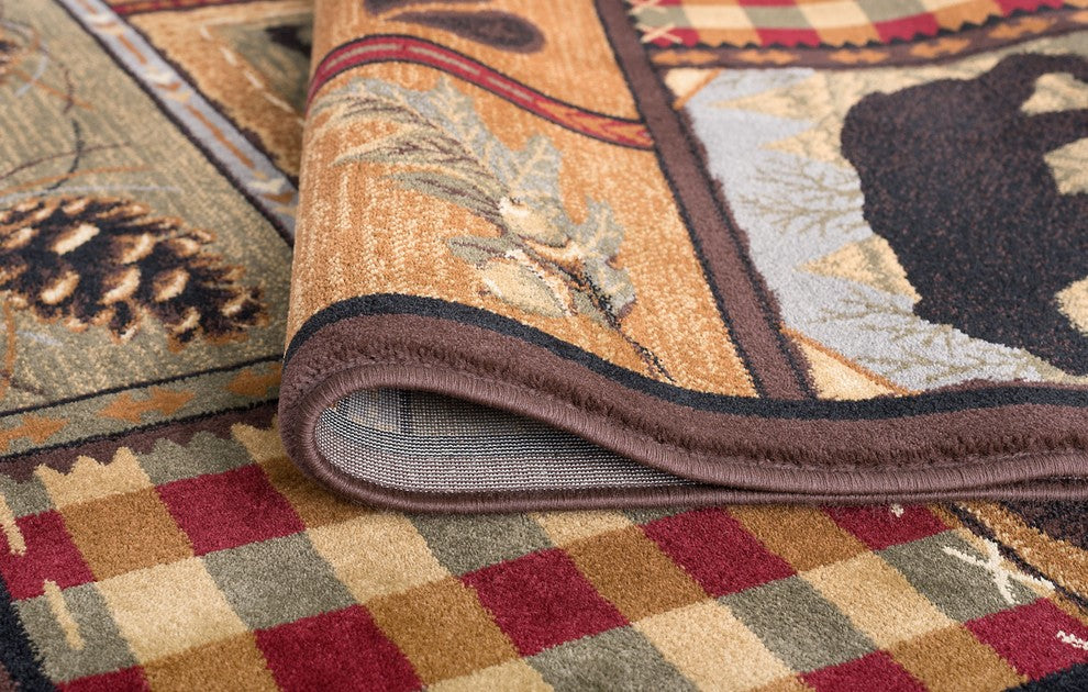 Homespun Cabin Novelty Pattern Lodge Area Rug, Multi-Color, 9'x12'
