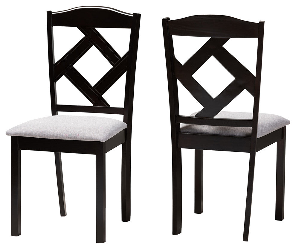 Shun Contemporary Gray Upholstered and Espresso Brown Dining Chair, Set of 2
