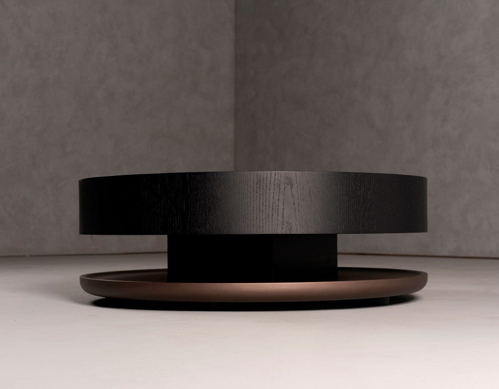 Modrest Miranda Modern Ceramic + Black Oak Round Coffee Table