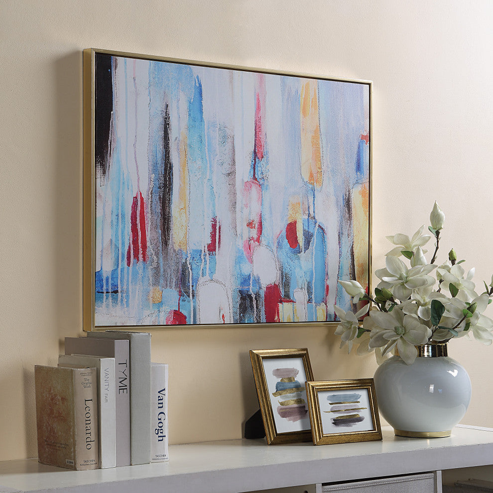 Rainy Forest Abstract Wall Art 24x32 With Gold Frame, Multi Color