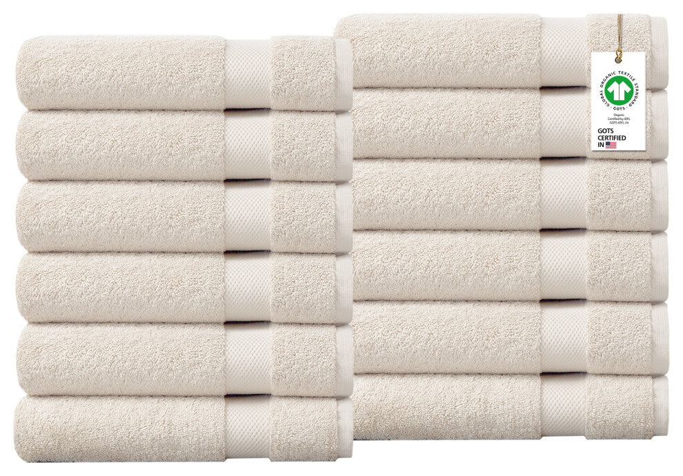 Organic 100% Cotton 650 GSM Feather Touch Quick Dry Bath Towel, Marshmallow, Pack of 12