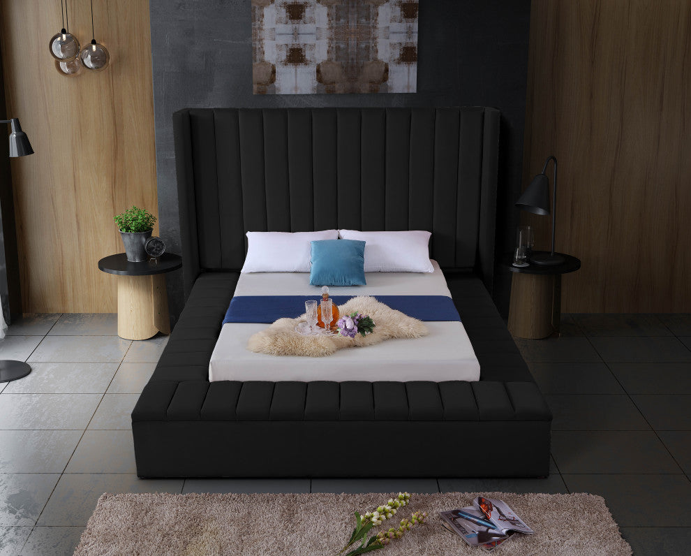 Kiki Velvet Bed, Black, Queen