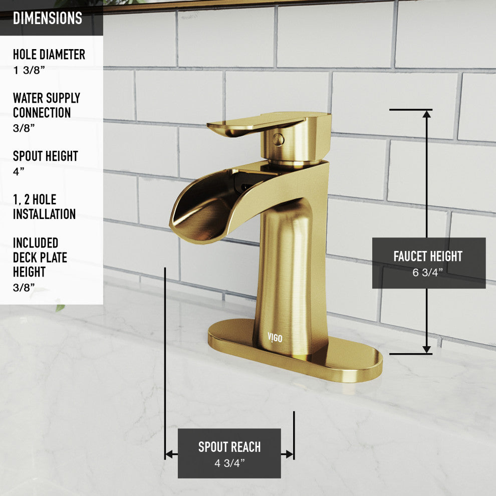 VIGO Paloma 7" H Single Handle Single Hole Bathroom Faucet, Matte Brushed Gold, With Deck Plate