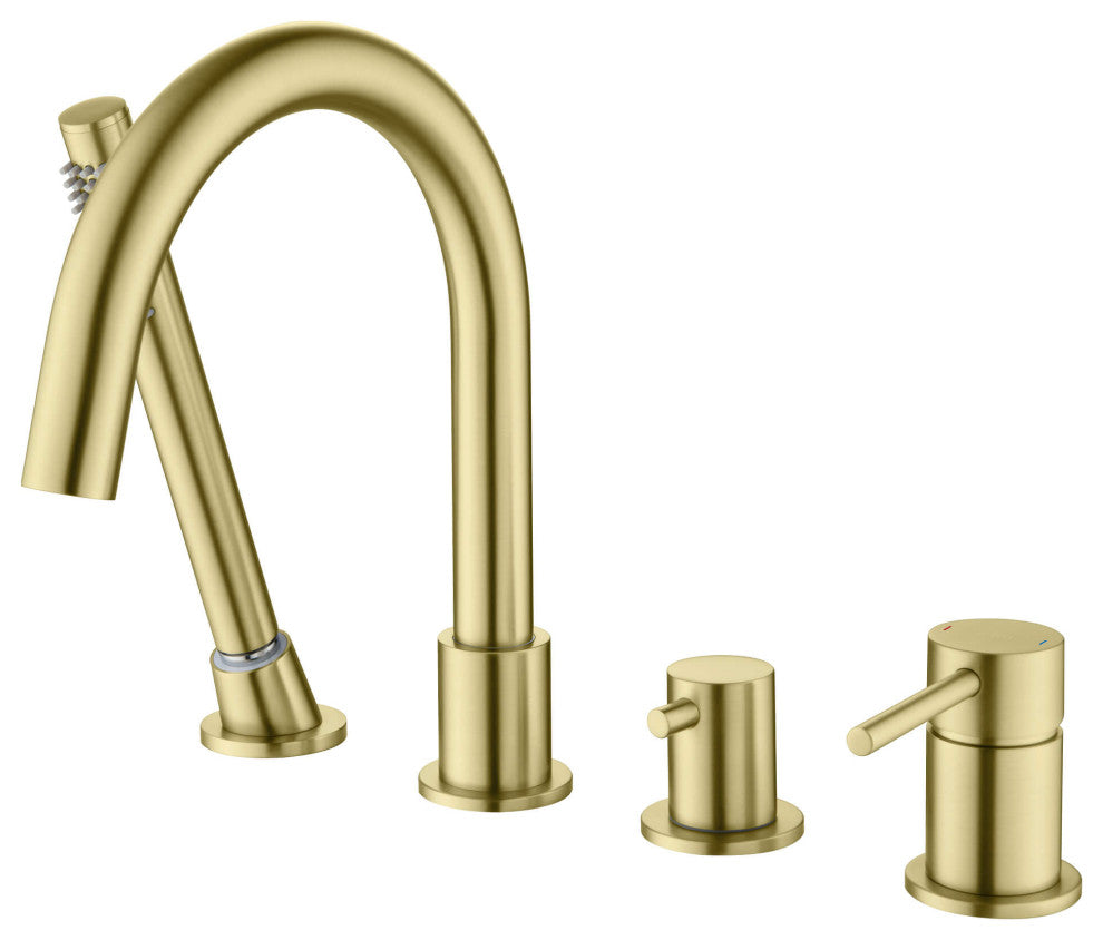 Circular Deck Mounted Bathtub Faucet With Hand Shower, Brushed Gold