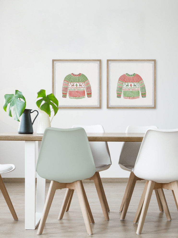 Christmas Knitted Coat Diptych, 2-Piece Set, 12x12 Panels, 12x12