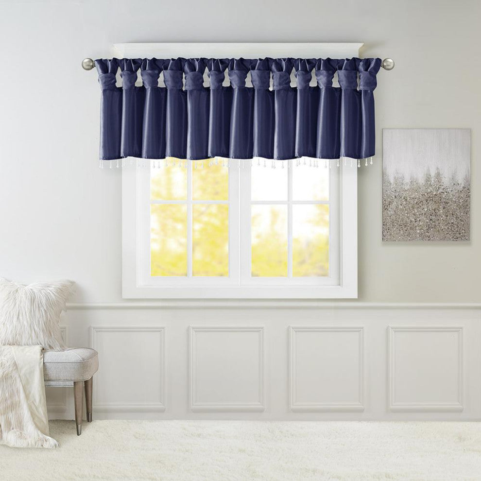 100% Polyester Lightweight Faux Silk Valance With Beads, MP41-6320