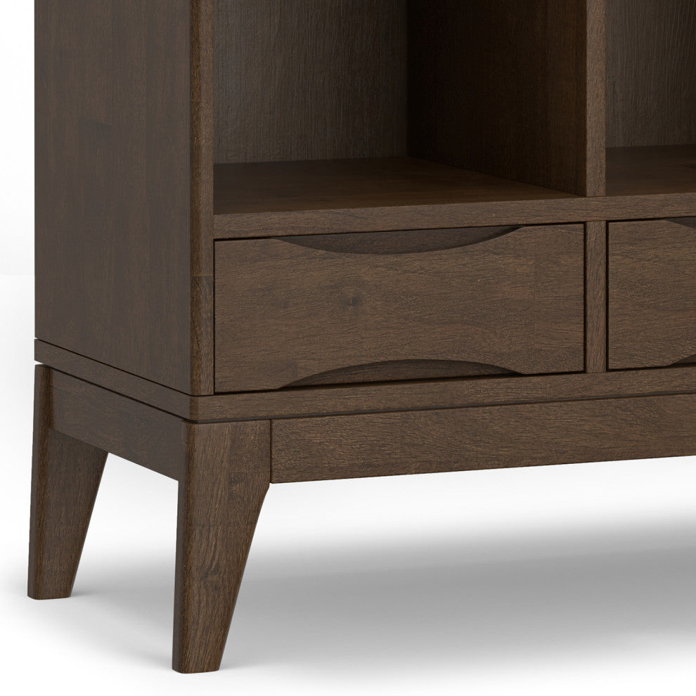 Harper SOLID HARDWOOD Low 6 Cube Storage With Drawers, Walnut Brown