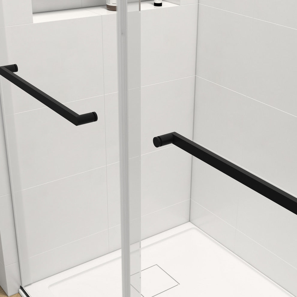 72*76" Double Sliding Frameless Shower Door, Matte Black