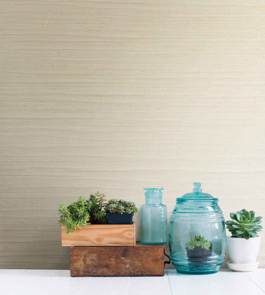 Ping Cream Grasscloth Wallpaper, Bolt