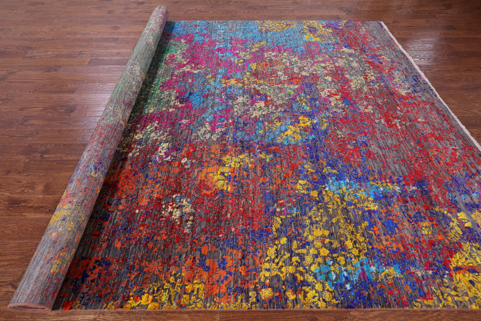 8' 9" X 12' 1" Modern Wool and Silk Hand Knotted Rug Q11853