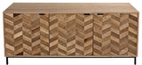 Walnut Herringbone Sideboard With Steel Base