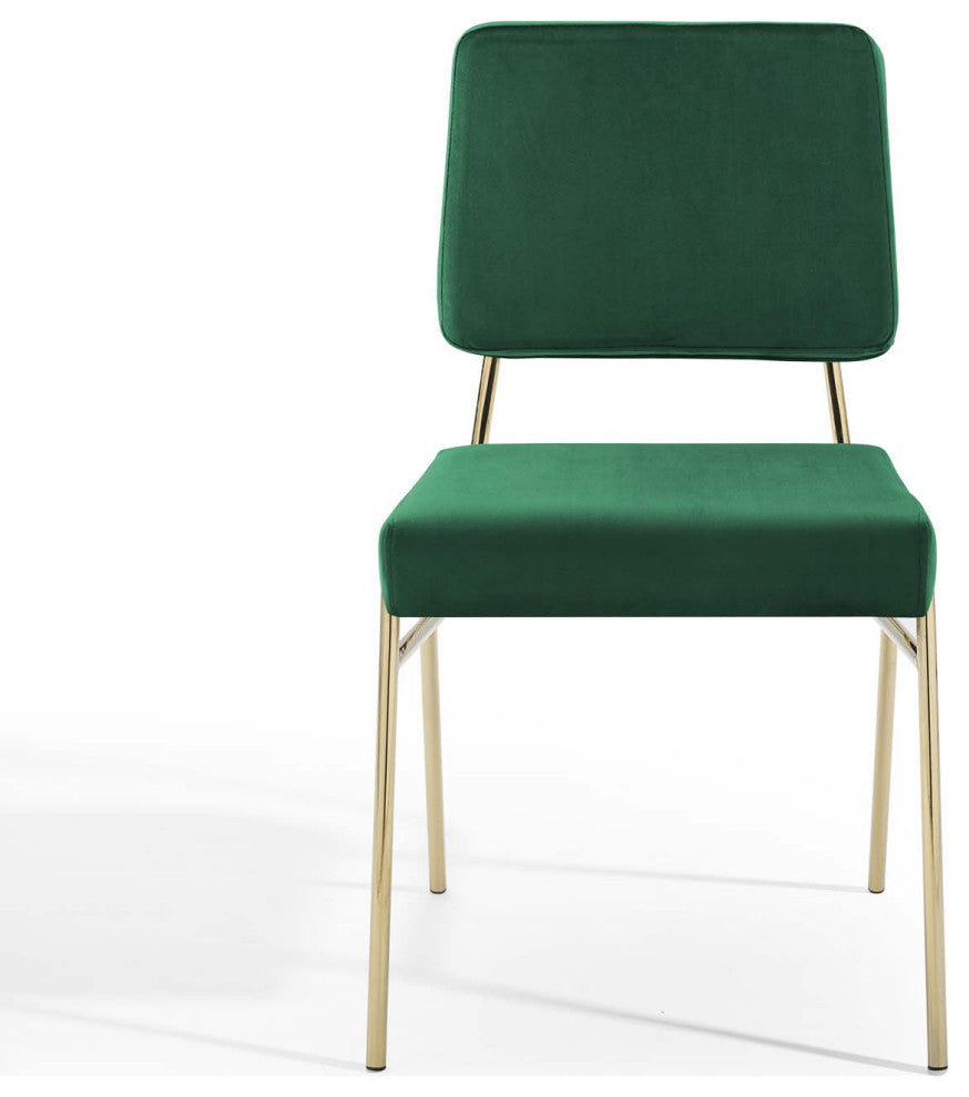 Side Dining Chair, Velvet, Metal, Gold Green, Modern, Cafe Bistro Restaurant