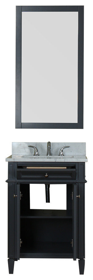 Samantha 24" Single Vanity in Gray, Carrera Marble Top and Mirror