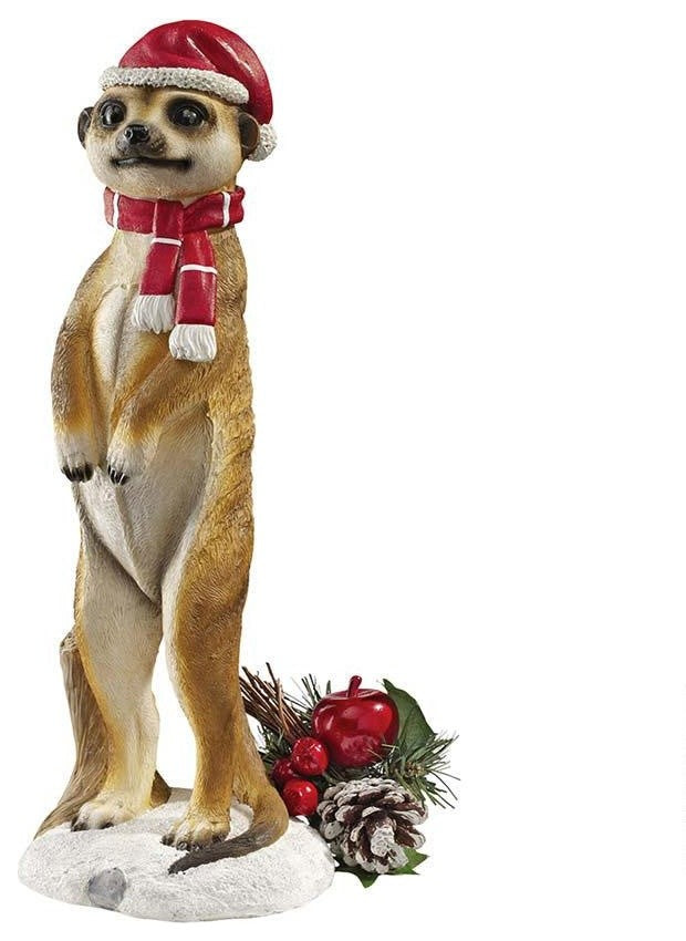 African Wildlife Meerkat Christmas Welcome Garden Statue Sculpture