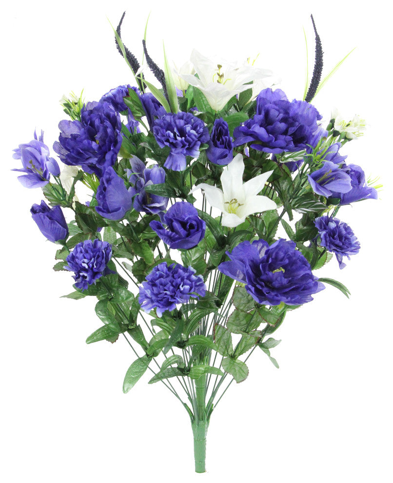 40-Stem Artificial Full Blooming Lily, Rose Bud, Carnation, Mum, Blue