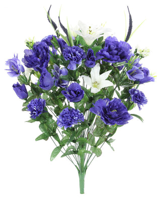 40-Stem Artificial Full Blooming Lily, Rose Bud, Carnation, Mum, Blue