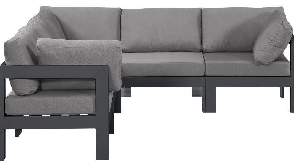 Nizuc Water Resistant Patio L-Shaped Modular Sectional, Gray, 5-Piece: 2 Armless Chair, 3 Corner Chair, Dark Gray Aluminum Frame
