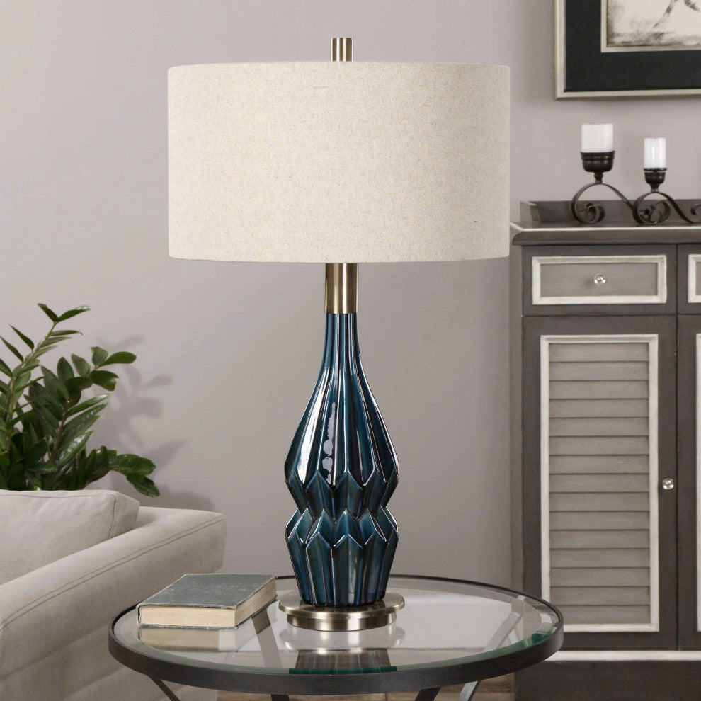 Elegant Dark Blue Teal Ceramic Table Lamp