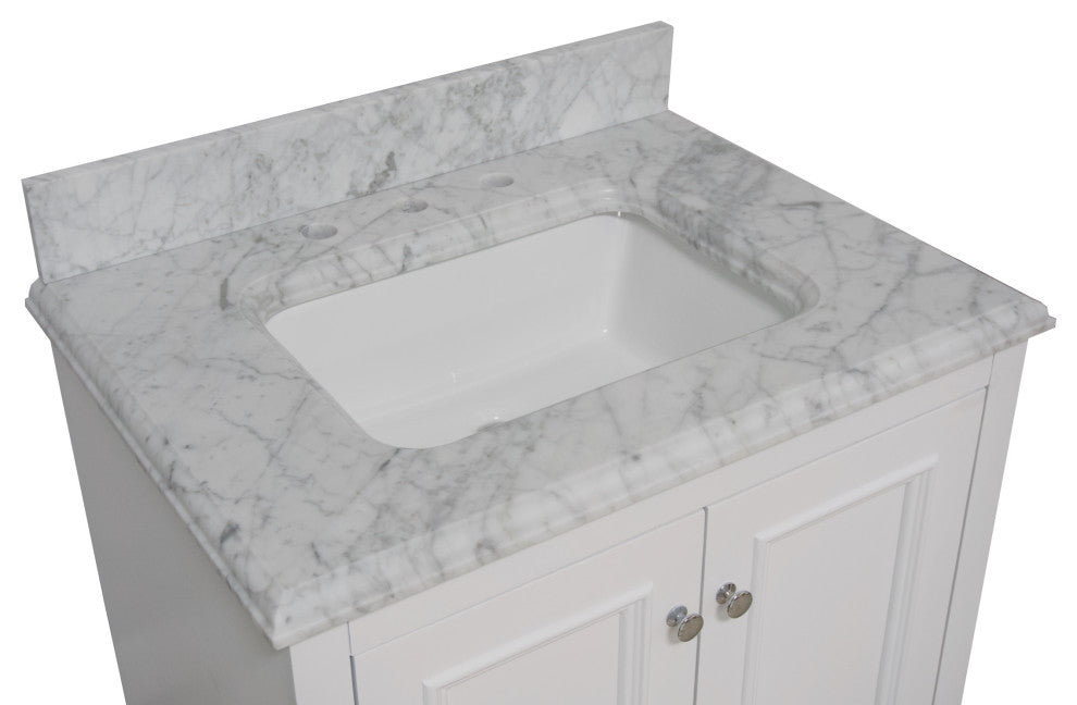 Nantucket 30" Bathroom Vanity, White, Carrara Marble